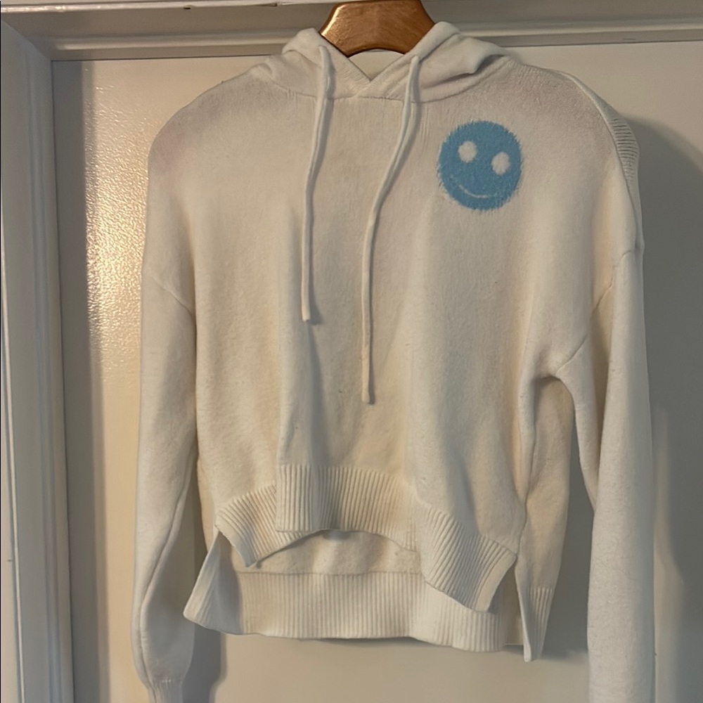 White Hoodie with Blue Smiley